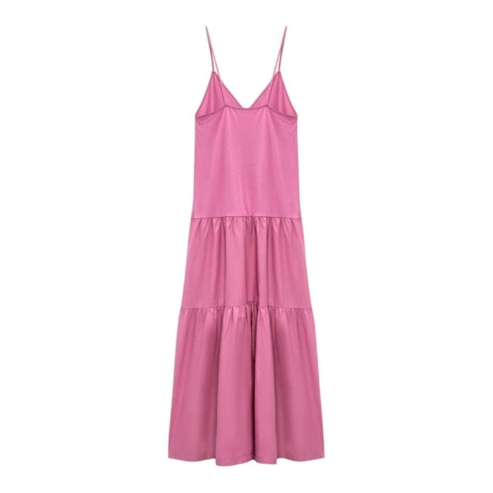 ZARA Pink Tiered Maxi Sundress Women’s Small Flowy Resort Summer Slip Dress - Picture 6 of 12